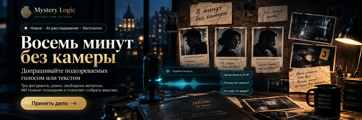 Восемь минут без камеры — бесплатное AI-расследование Mystery Logic: допрашивайте подозреваемых голосом или текстом